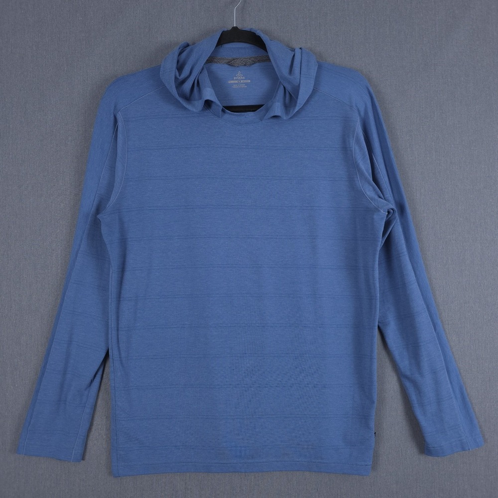 Prana Watchtower Hoodie Mens XL Blue Striped Lightweight Outdoor Pullover